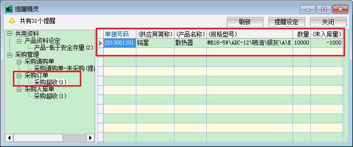 正航erp采購超收提醒